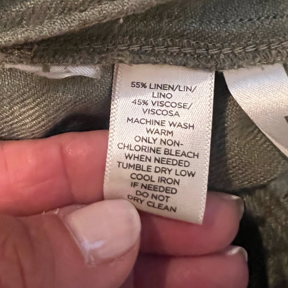 Linen Blend Olive Green Elastic Draw String Waist… - image 6